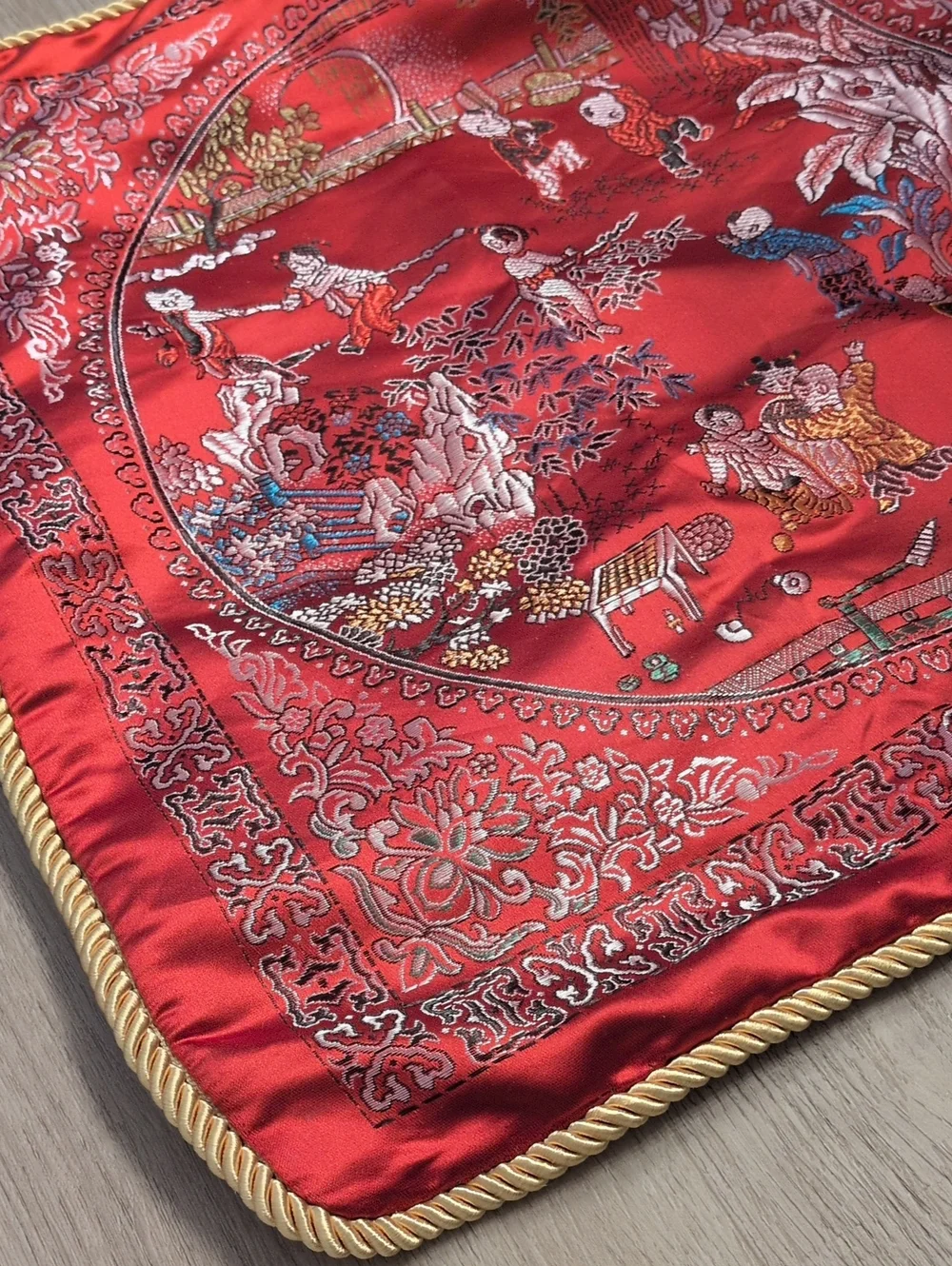 Throw Pillow Cover Case Vintage Chinese Embroidered Satin Damask Children 16 in